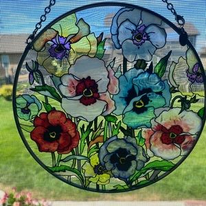 Beautiful AMIA Hand Painted Glass Suncatcher 🌺